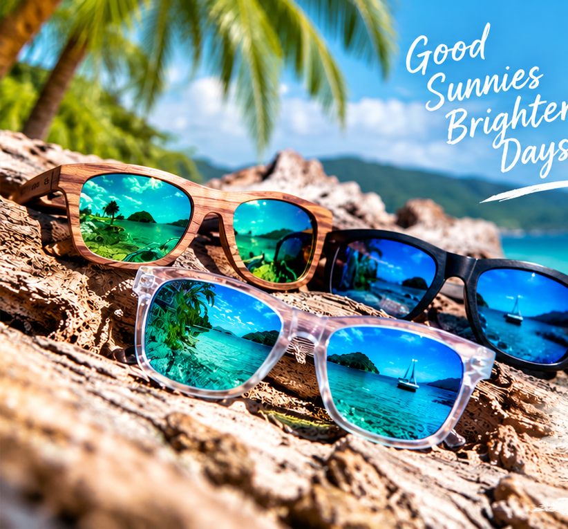 Salty Days sunglasses on a tropical beach
